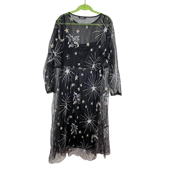 Bloomchic Dress 26 Black Midi Mesh Unicorn Stars Celestial Whimsigoth 90s Fairy - Picture 9 of 13